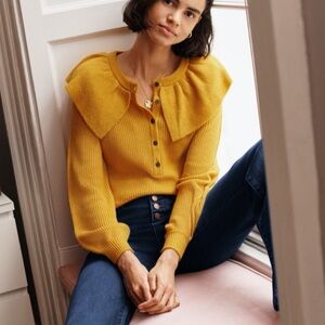 NWT Boden Frill Collar Jumper Sweater Yellow Gold Buttons Alpaca Women’s 4 Small